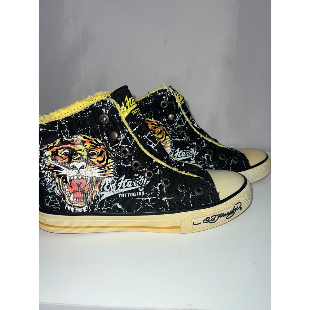 Ed Hardy Tattoo Tiger High Top Sneakers Black Yellow Vintage Y2K Grunge women 7‎
